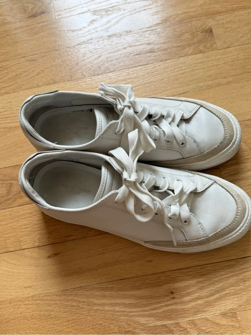 Rag & Bone Women’s White Leather Sneakers With Suede Trim, Size 8.5